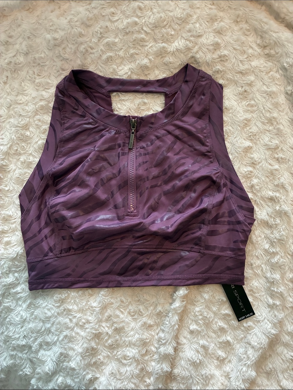 Tahari Purple Zip-Front Sports Bra